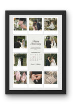 FrameYourMemories Customized Elegant Anniversary Grid Frame – Aesthetic 8-Photo Polaroid Collage Frame with Anniversary Calendar & Names (12x8 Inch, 0.5 Inch Breadth)