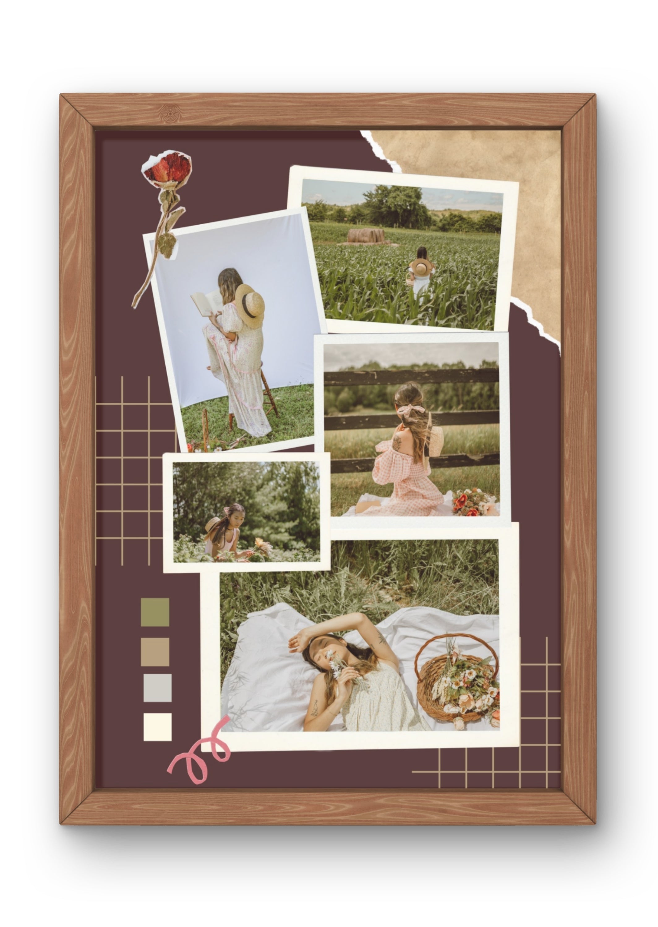FrameYourMemories Customized Vintage Cottagecore Collage Frame – Aesthetic Scrapbook Travel & Portrait Photo Grid (12x8 Inch, 0.5 Inch Breadth)
