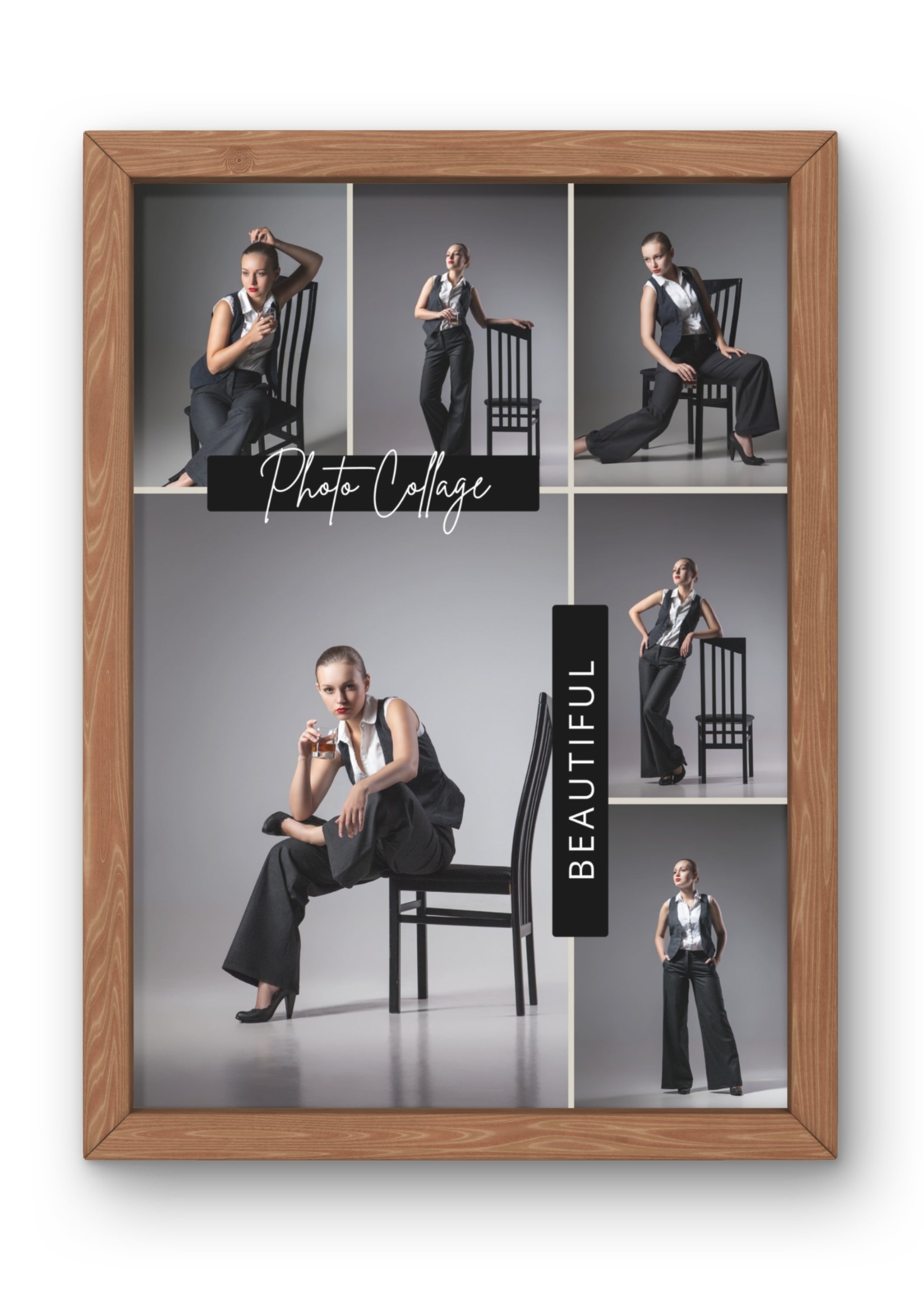 FrameYourMemories Customized 6-Photo Studio Collage Frame – Modern Fashion & Portrait Photo Grid (12x8 Inch, 0.5 Inch Breadth)