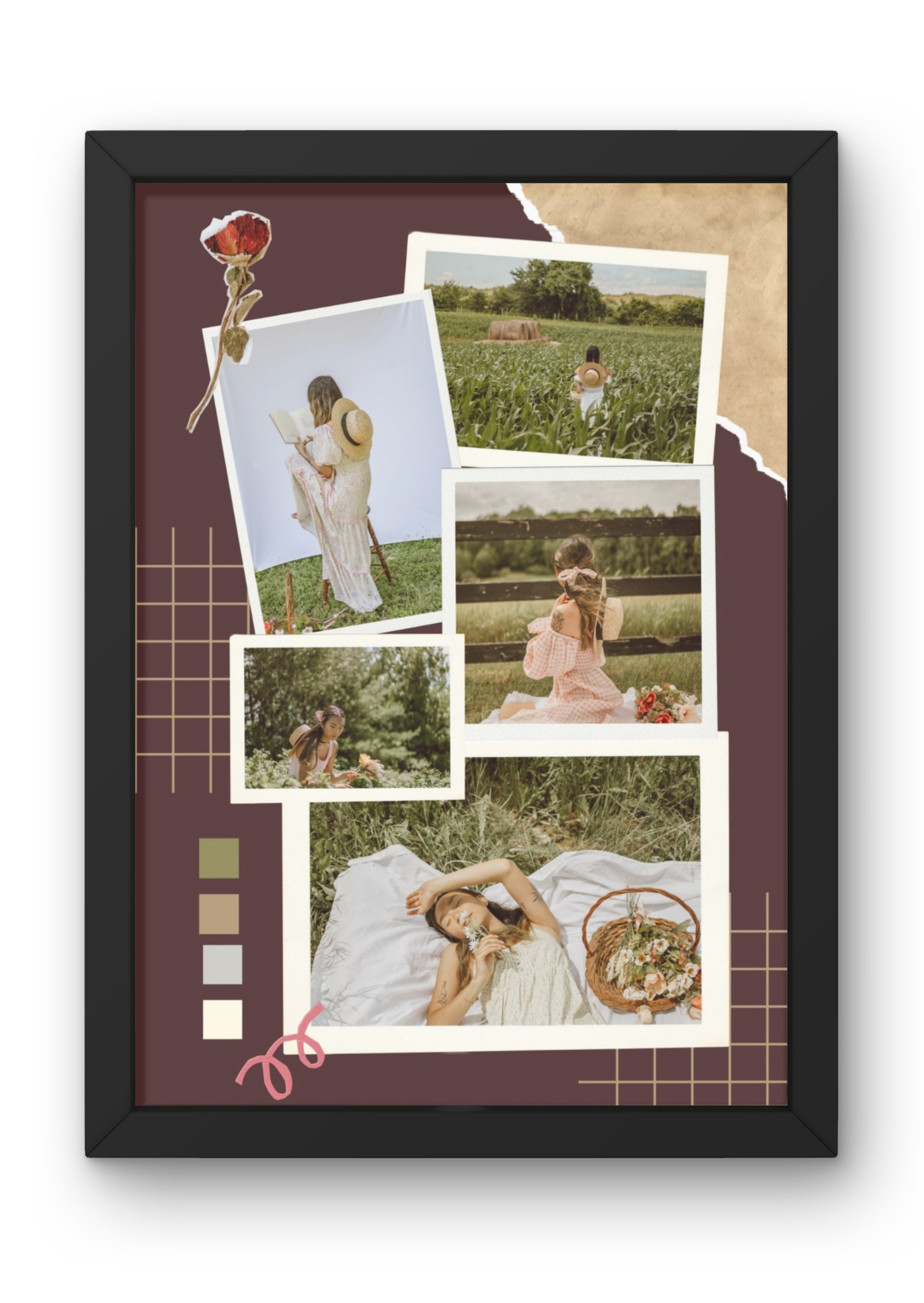 FrameYourMemories Customized Vintage Cottagecore Collage Frame – Aesthetic Scrapbook Travel & Portrait Photo Grid (12x8 Inch, 0.5 Inch Breadth)
