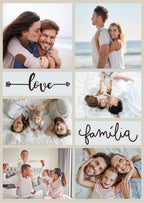 FrameYourMemories Customized 6-Photo Minimalist Family & Love Collage Frame – Personalized "Love & Família" Grid Frame (12x8 Inch, 0.5 Inch Breadth)