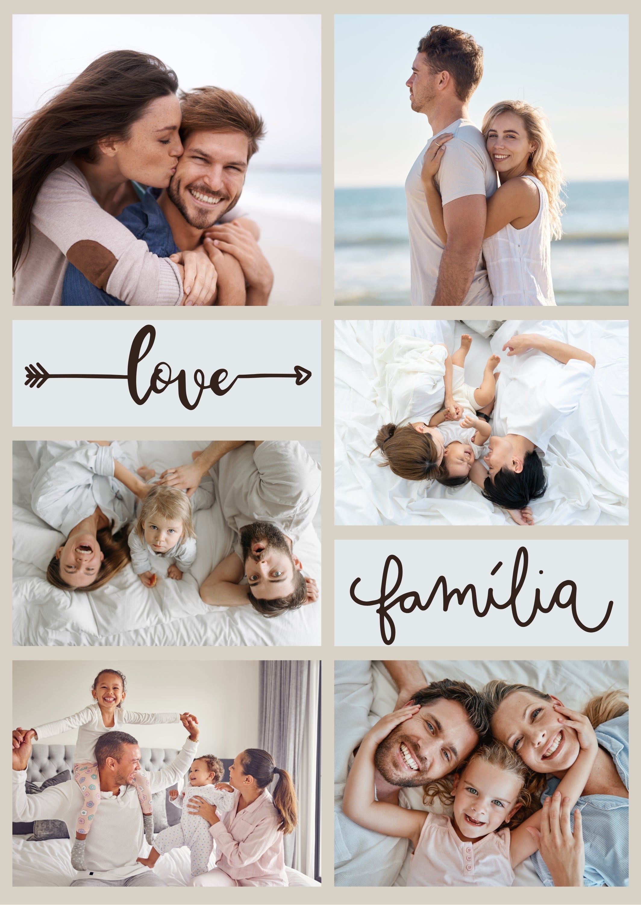 FrameYourMemories Customized 6-Photo Minimalist Family & Love Collage Frame – Personalized "Love & Família" Grid Frame (12x8 Inch, 0.5 Inch Breadth)