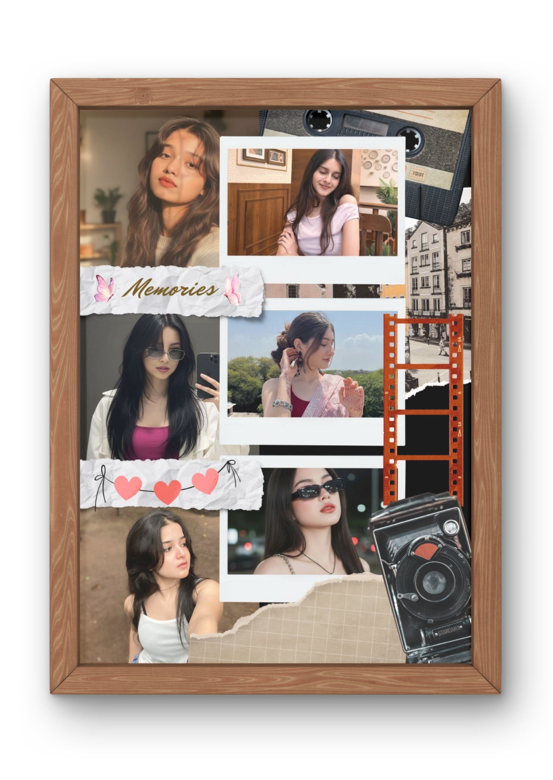 FrameYourMemories Vintage Retro Scrapbook Photo Frame – Customized Multi-Photo Memory Collage (12x8 Inch, 0.5 Inch Breadth)