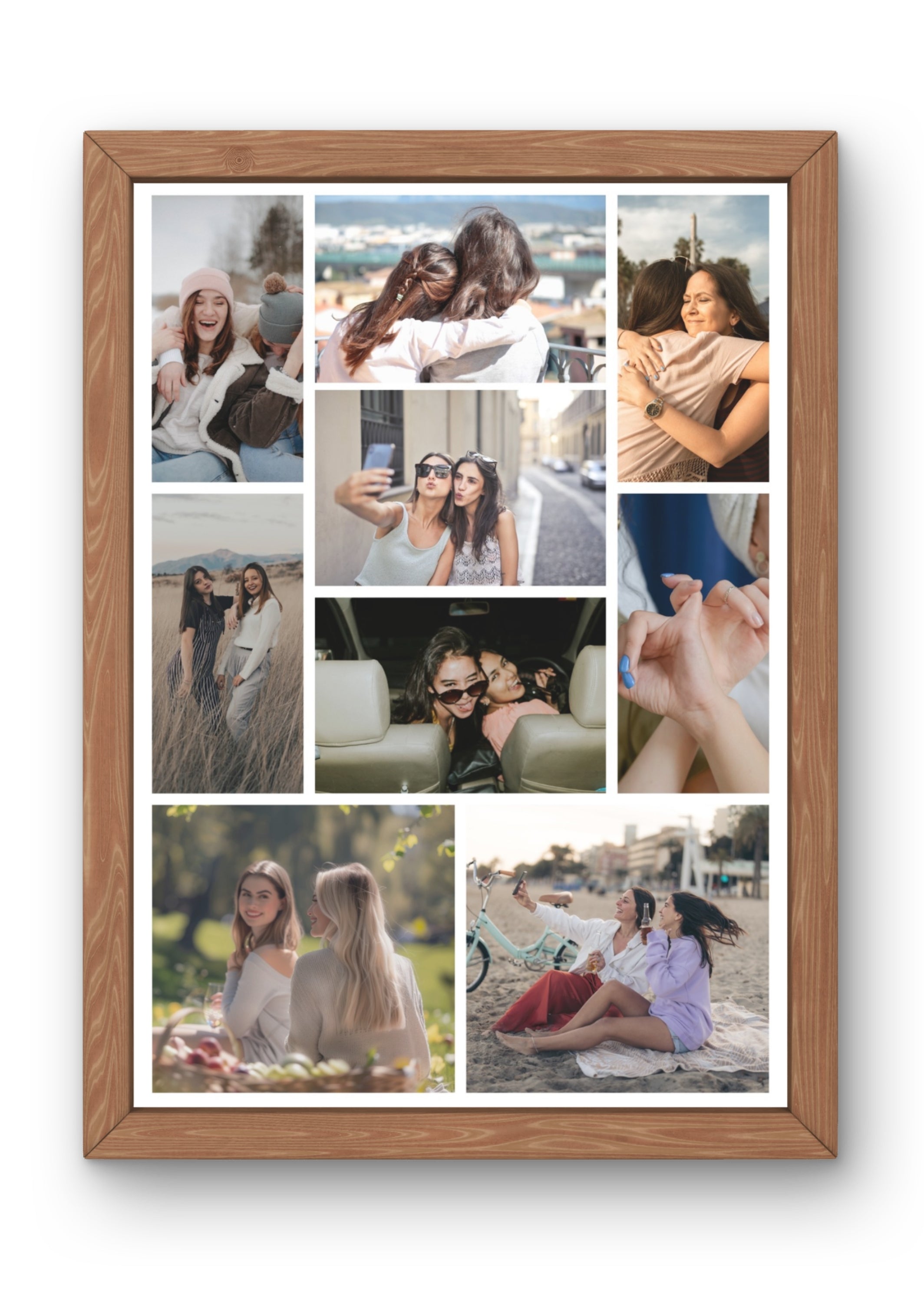 FrameYourMemories Customized 9-Photo Friendship Collage Frame – Personalized Best Friends Photo Grid (12x8 Inch, 0.5 Inch Breadth)