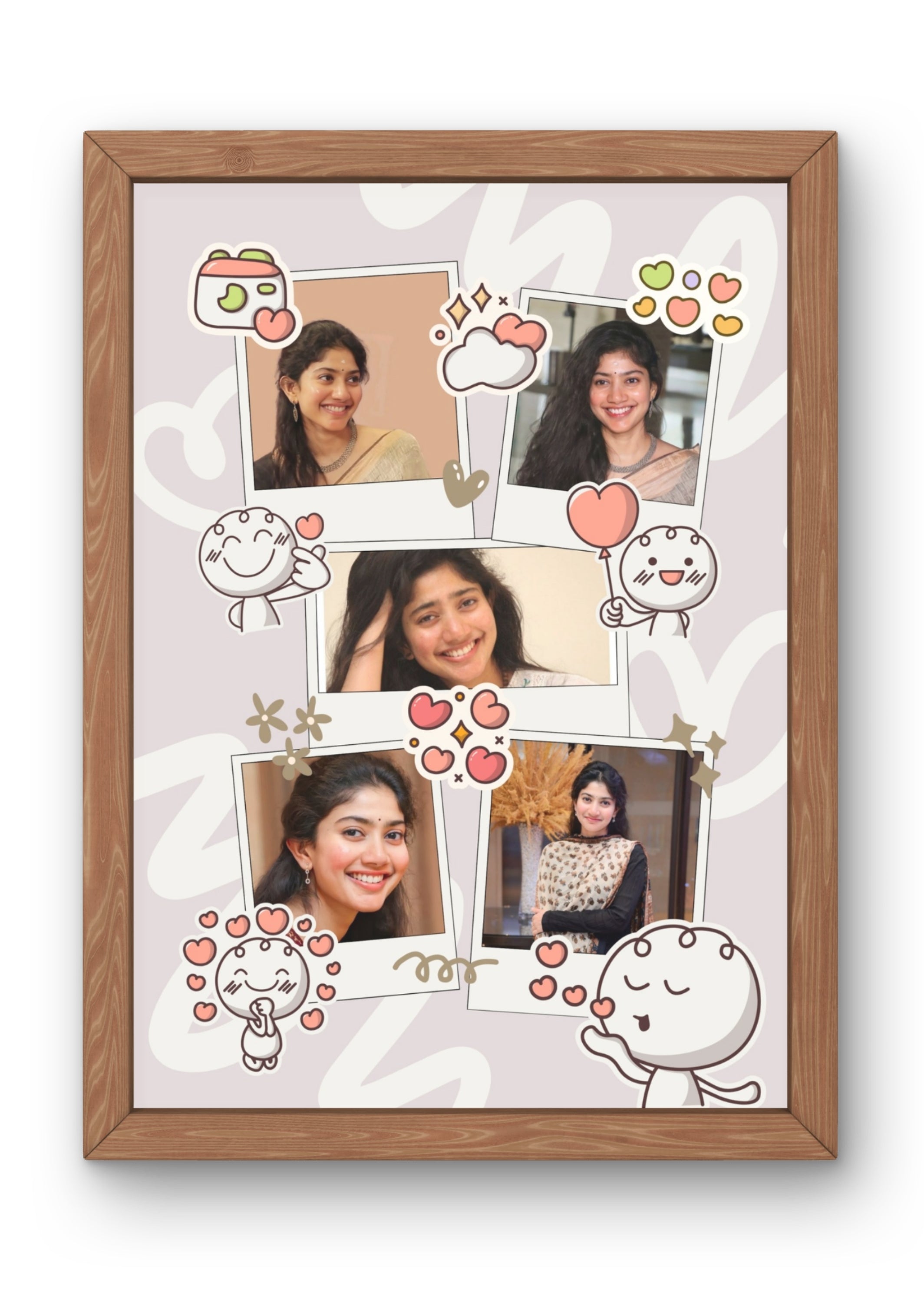 FrameYourMemories Cute Doodle Polaroid Photo Frame – Customized Cute Multi-Photo Collage Frame (12x8 Inch, 0.5 Inch Breadth)