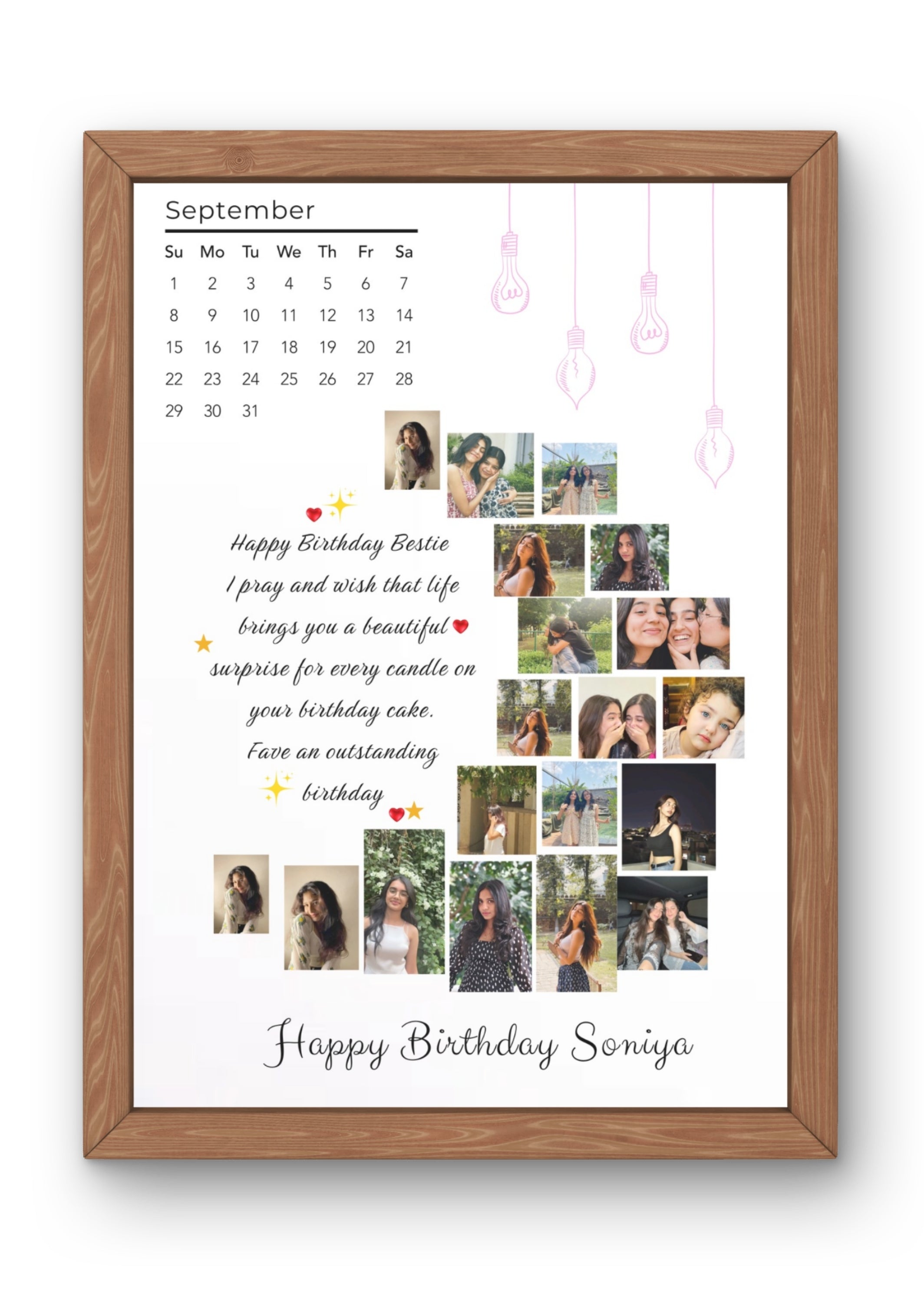 FrameYourMemories Customized Minimalist White Birthday Calendar Frame – Personalized Photo Collage Gift (12x8 Inch, 0.5 Inch Breadth)