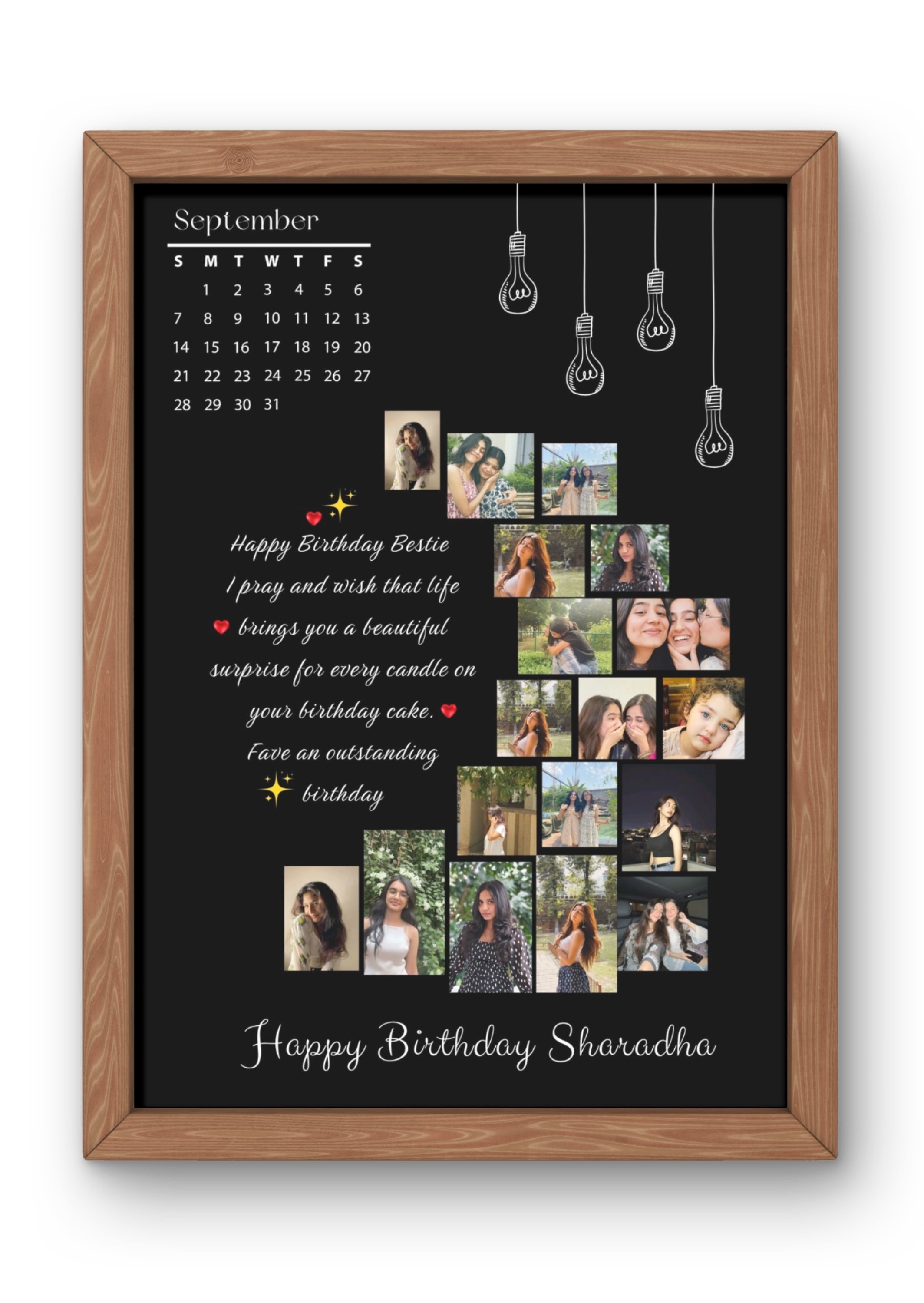 FrameYourMemories Customized Birthday Calendar Photo Frame – Personalized Bestie Mosaic Collage Frame (12x8 Inch, 0.5 Inch Breadth)