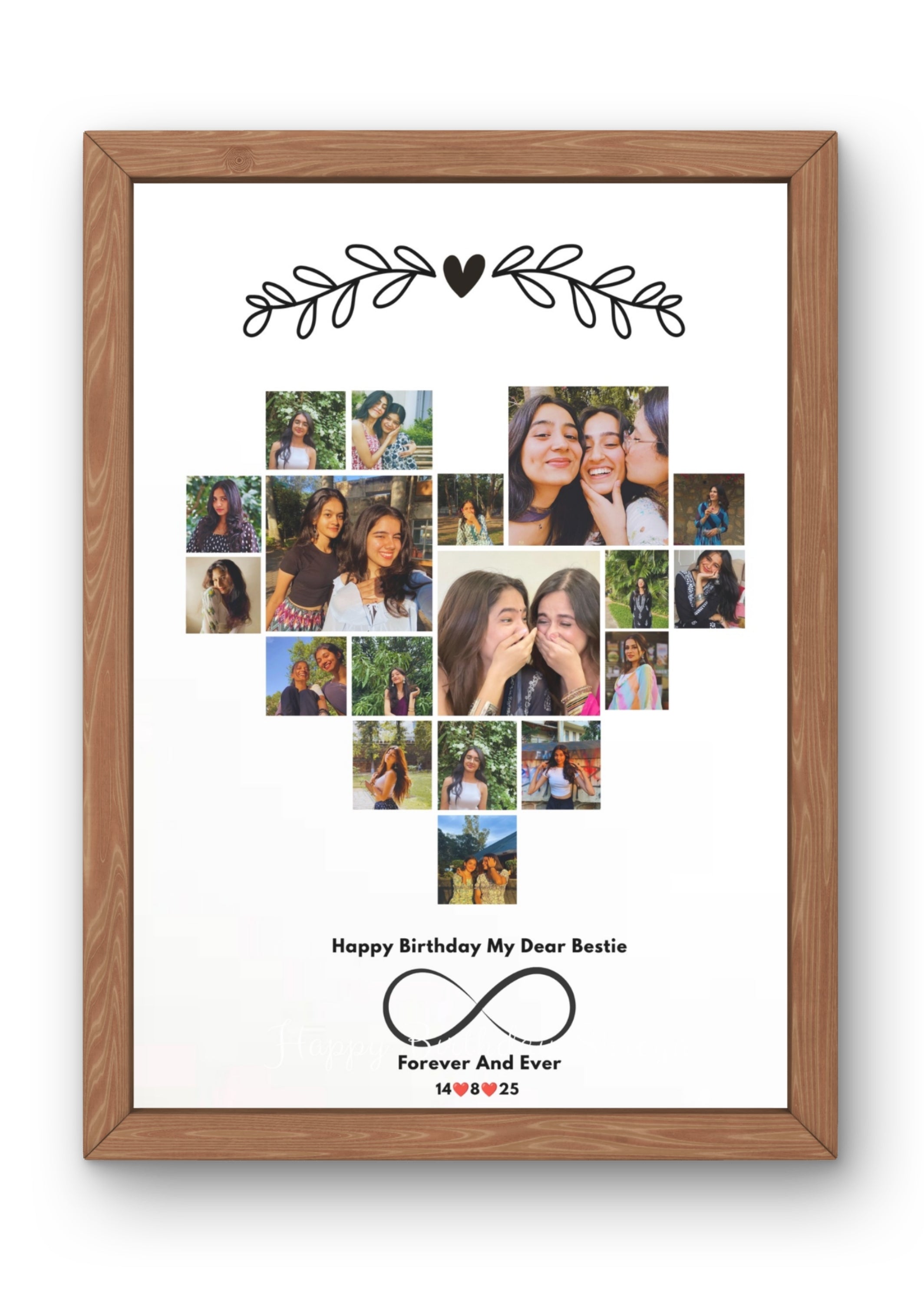 FrameYourMemories Heart Photo Collage Birthday Frame – Customized Infinity Bestie Photo Frame (12x8 Inch, 0.5 Inch Breadth)