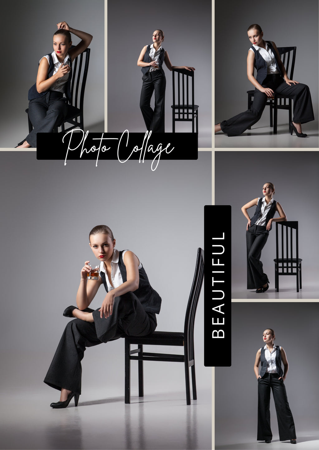 FrameYourMemories Customized 6-Photo Studio Collage Frame – Modern Fashion & Portrait Photo Grid (12x8 Inch, 0.5 Inch Breadth)