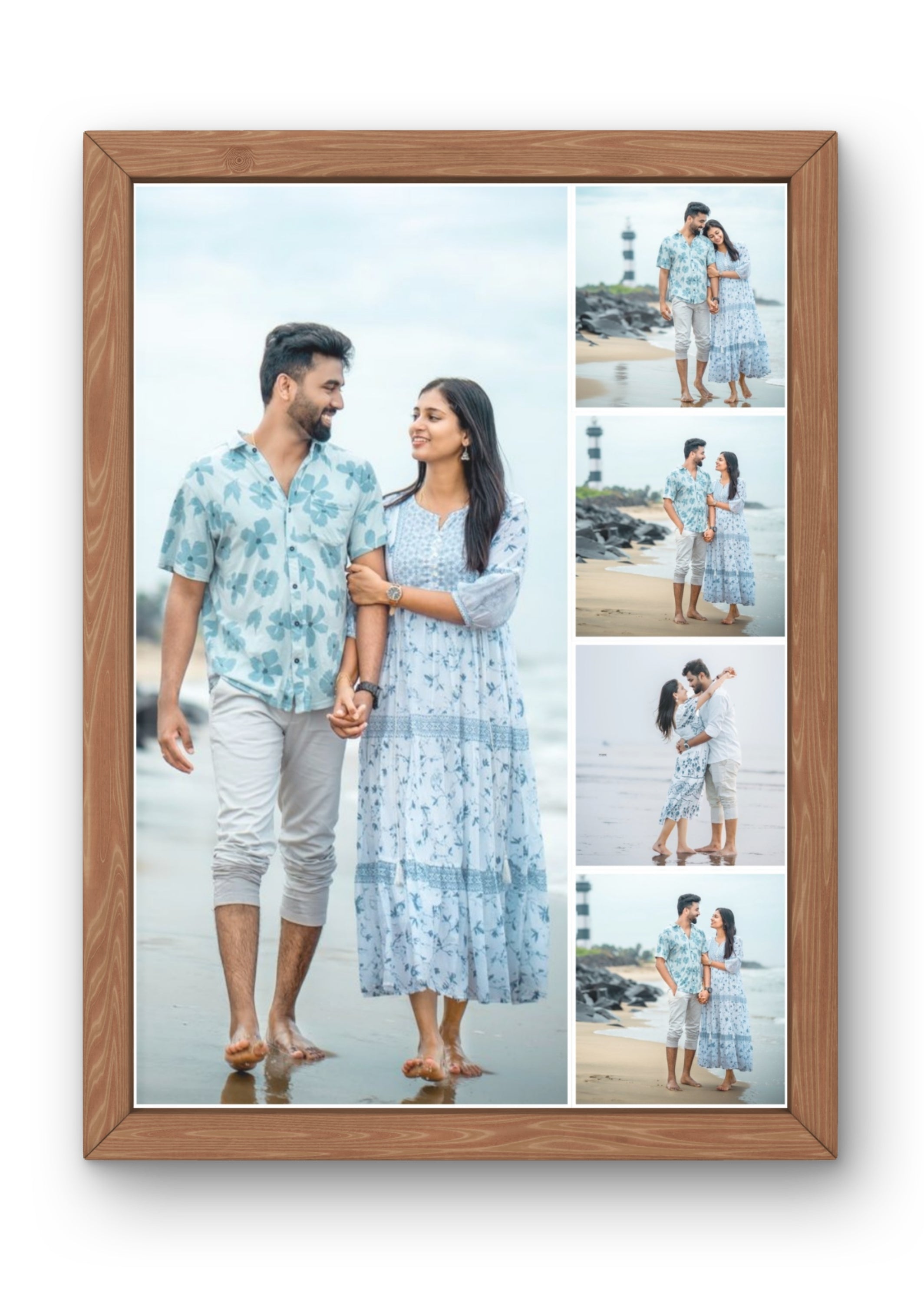 FrameYourMemories Customized 5-Photo Romantic Couples Collage Frame – Personalized Beach & Travel Photo Grid (12x8 Inch, 0.5 Inch Breadth)