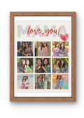 FrameYourMemories Customized "Love You MAMA" Photo Collage Frame – Minimalist 9-Photo Mother's Day & Birthday Grid Frame with Fingerprint Heart (12x8 Inch, 0.5 Inch Breadth)