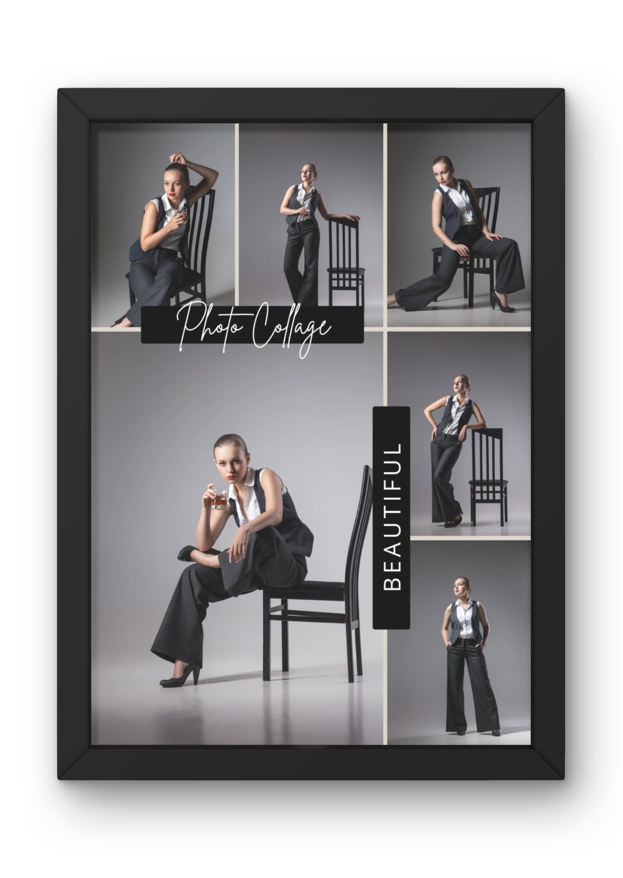 FrameYourMemories Customized 6-Photo Studio Collage Frame – Modern Fashion & Portrait Photo Grid (12x8 Inch, 0.5 Inch Breadth)